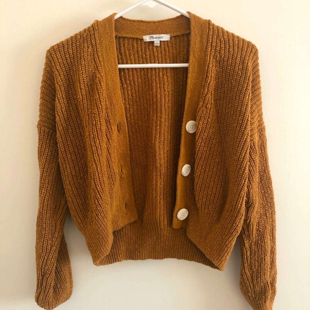 Madewell cropped burnt orange cardigan